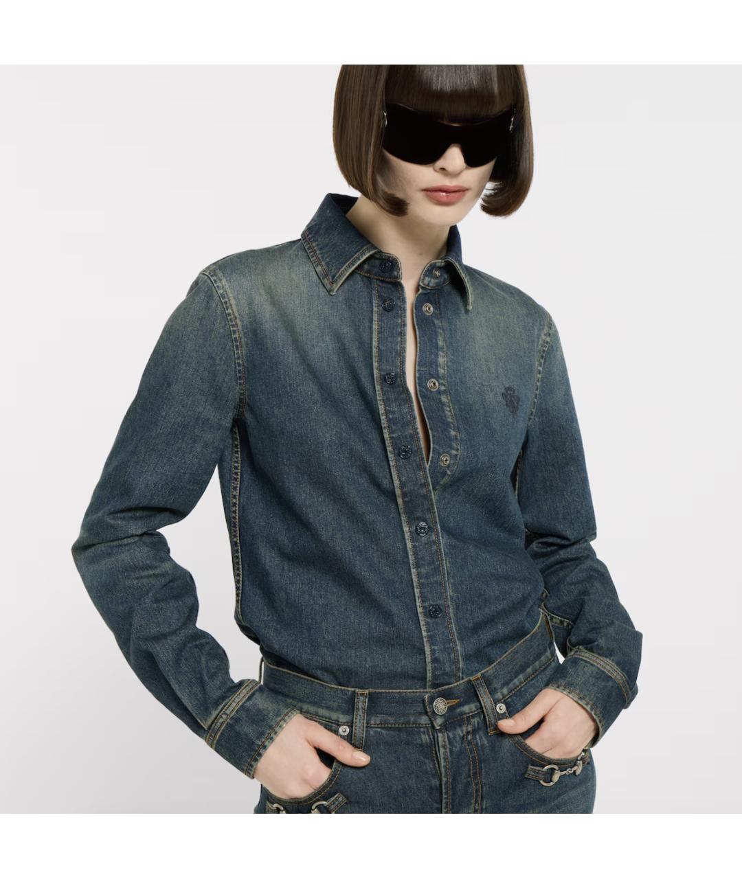 GUCCI Синяя хлопковая рубашка, фото 3