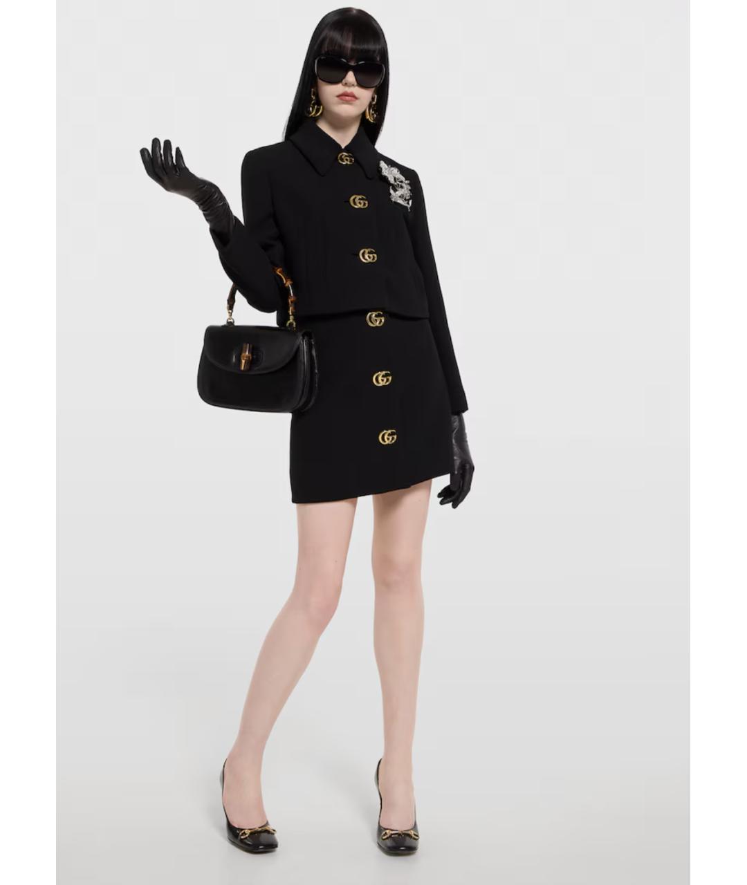 GUCCI Черная шерстяная юбка мини, фото 2