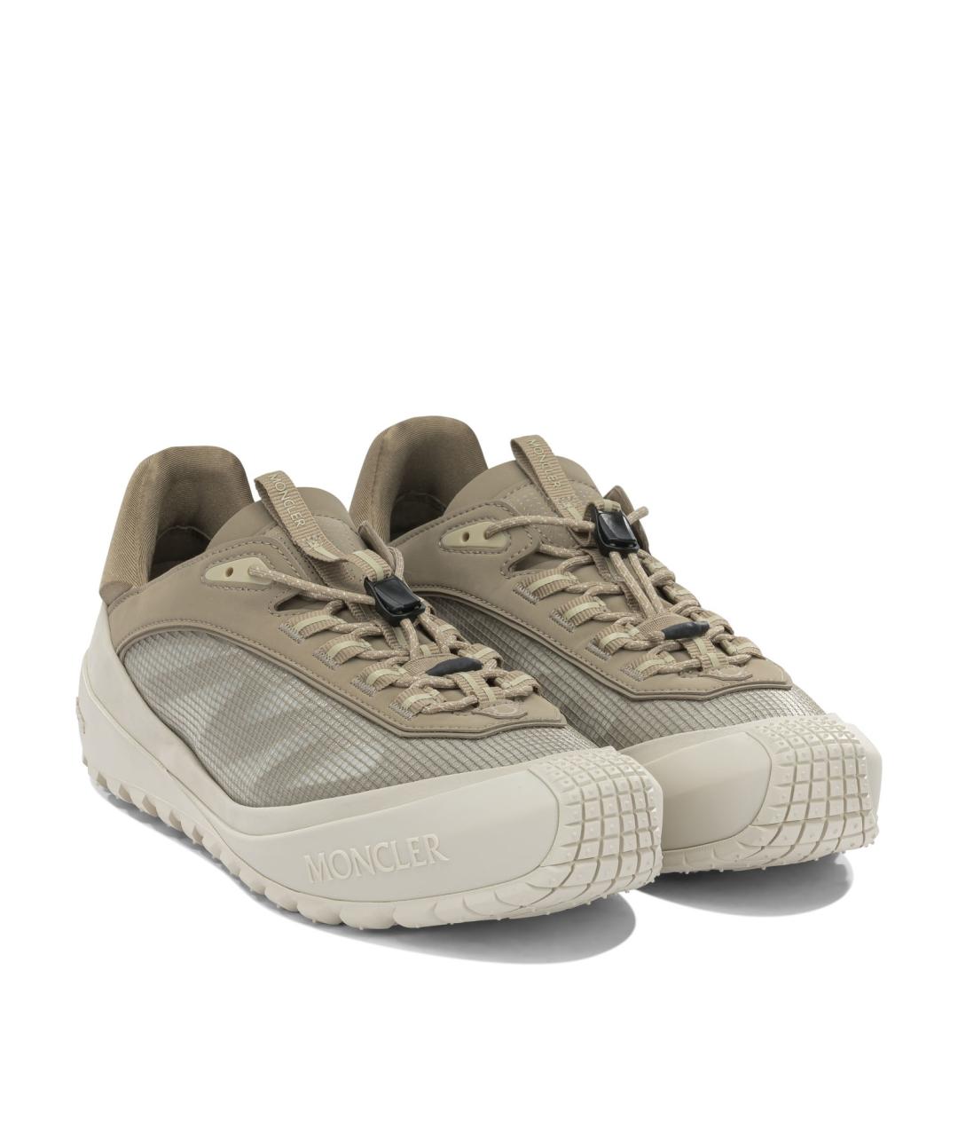 MONCLER Бежевые кожаные низкие кроссовки / кеды, фото 2