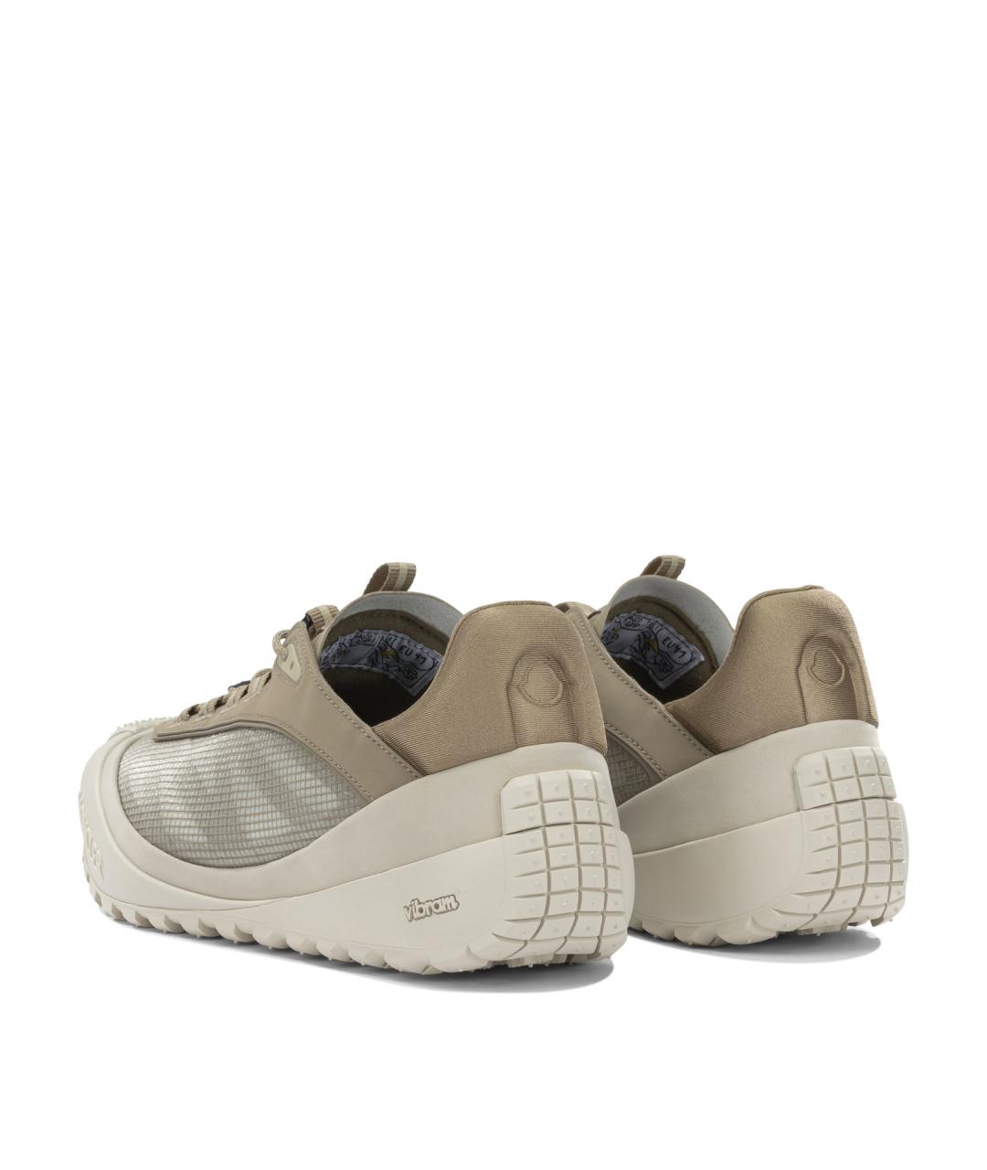 MONCLER Бежевые кожаные низкие кроссовки / кеды, фото 4