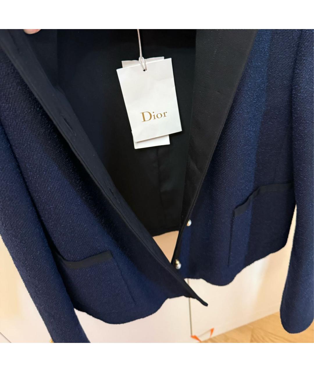 CHRISTIAN DIOR Темно-синий твидовый жакет/пиджак, фото 3