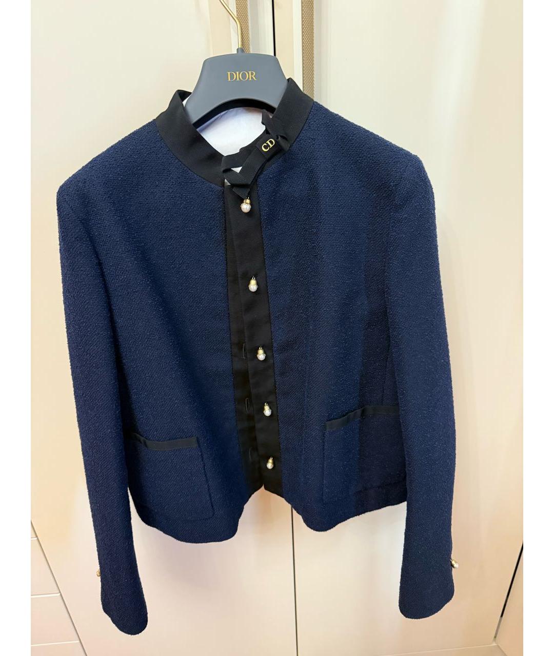 CHRISTIAN DIOR Темно-синий твидовый жакет/пиджак, фото 5
