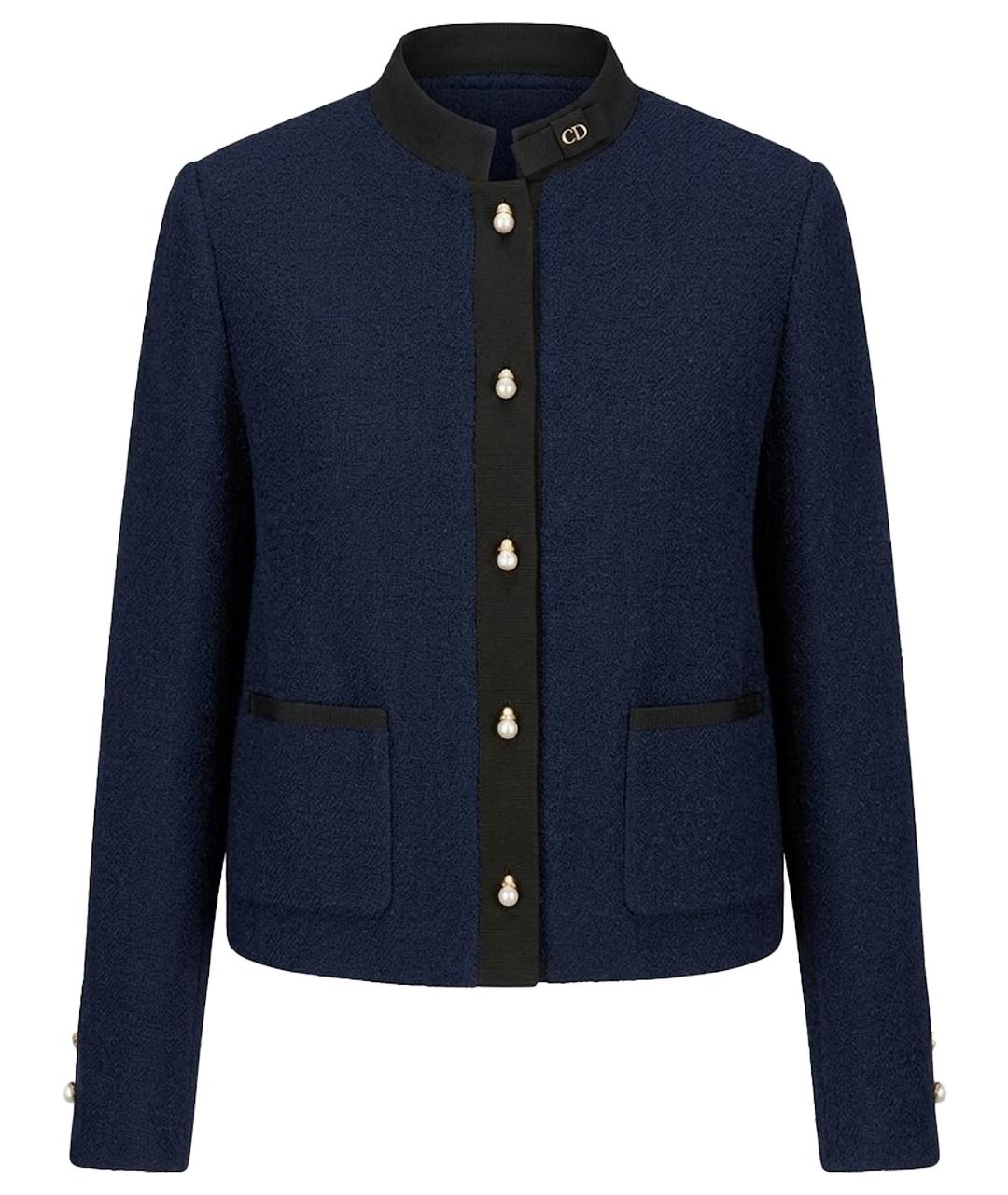CHRISTIAN DIOR Темно-синий твидовый жакет/пиджак, фото 1