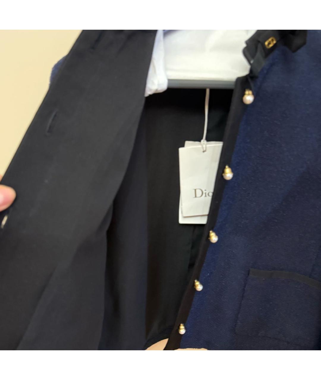 CHRISTIAN DIOR Темно-синий твидовый жакет/пиджак, фото 4