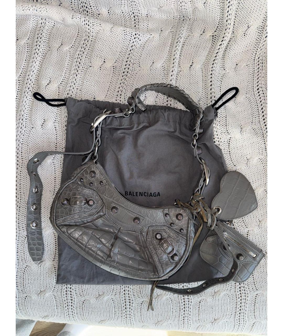 BALENCIAGA Серая кожаная сумка через плечо, фото 9