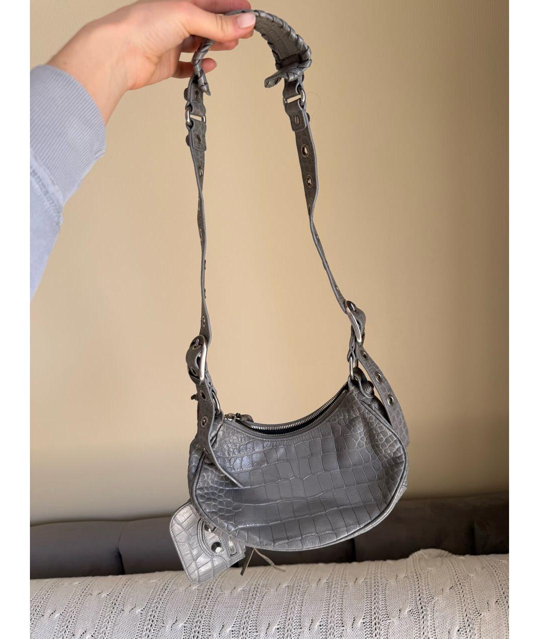 BALENCIAGA Серая кожаная сумка через плечо, фото 7