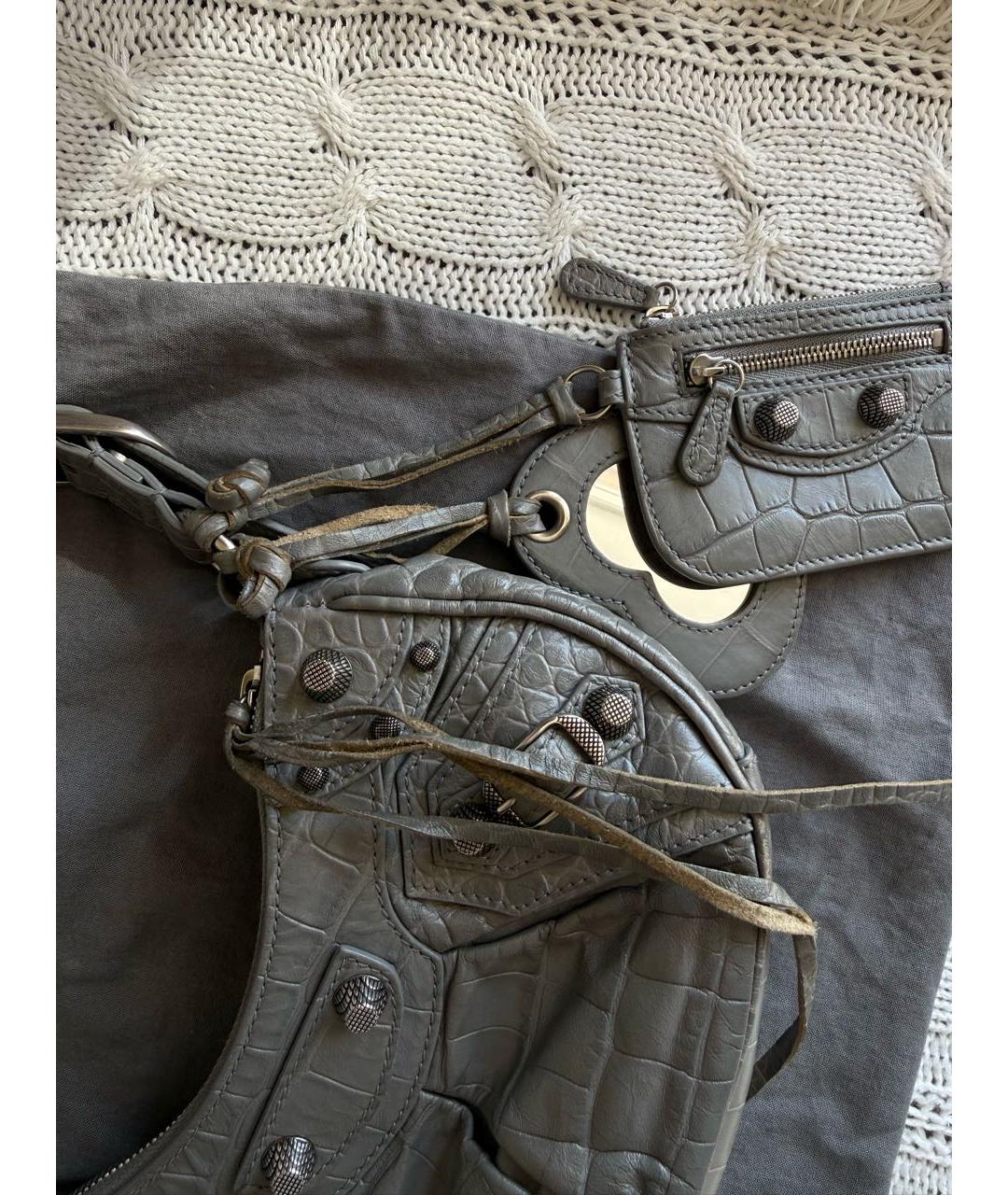 BALENCIAGA Серая кожаная сумка через плечо, фото 4