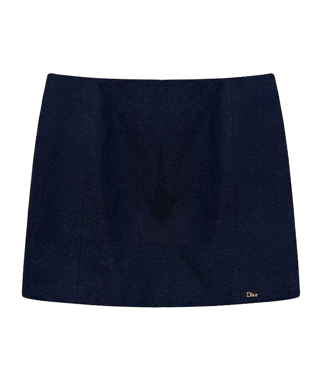 CHRISTIAN DIOR Темно-синяя твидовая юбка мини, фото 1