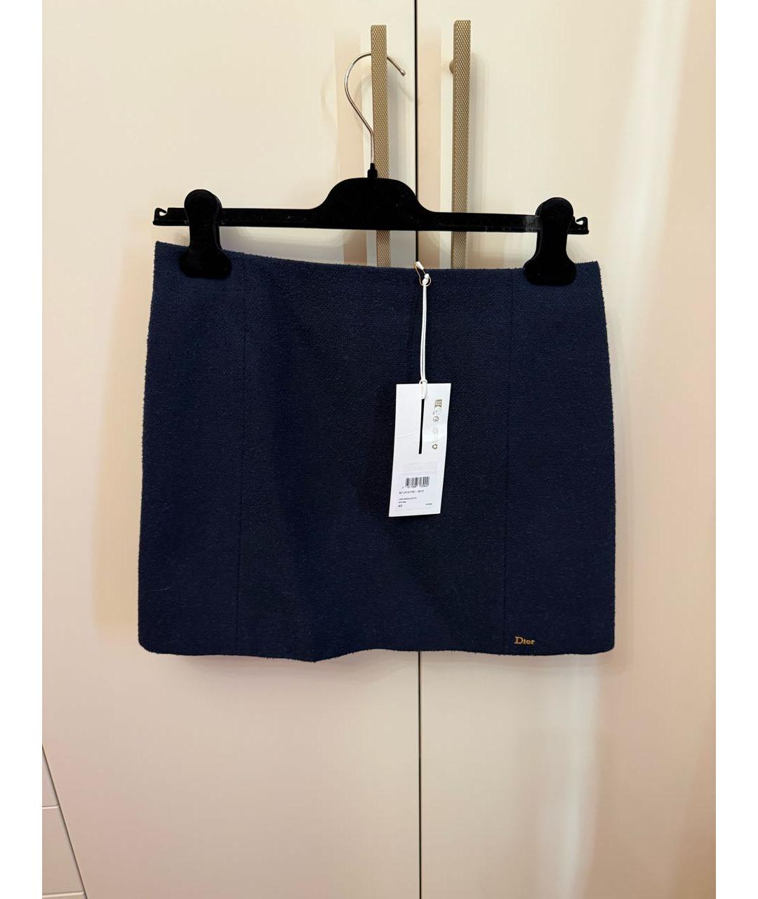 CHRISTIAN DIOR Темно-синяя твидовая юбка мини, фото 6
