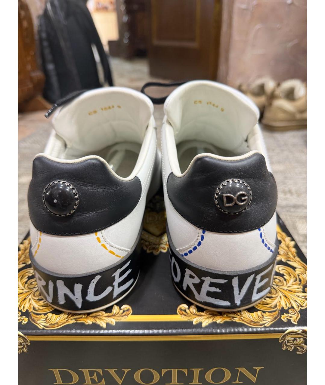 DOLCE&GABBANA Белые кожаные низкие кроссовки / кеды, фото 4