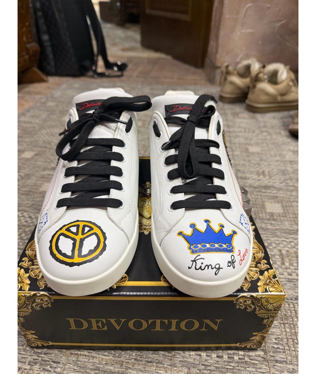 DOLCE&GABBANA Белые кожаные низкие кроссовки / кеды, фото 2