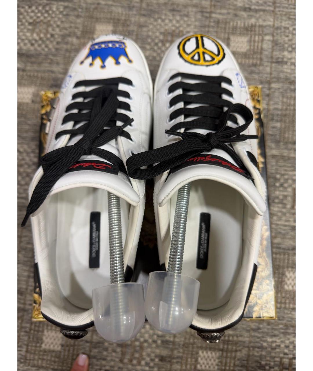 DOLCE&GABBANA Белые кожаные низкие кроссовки / кеды, фото 3