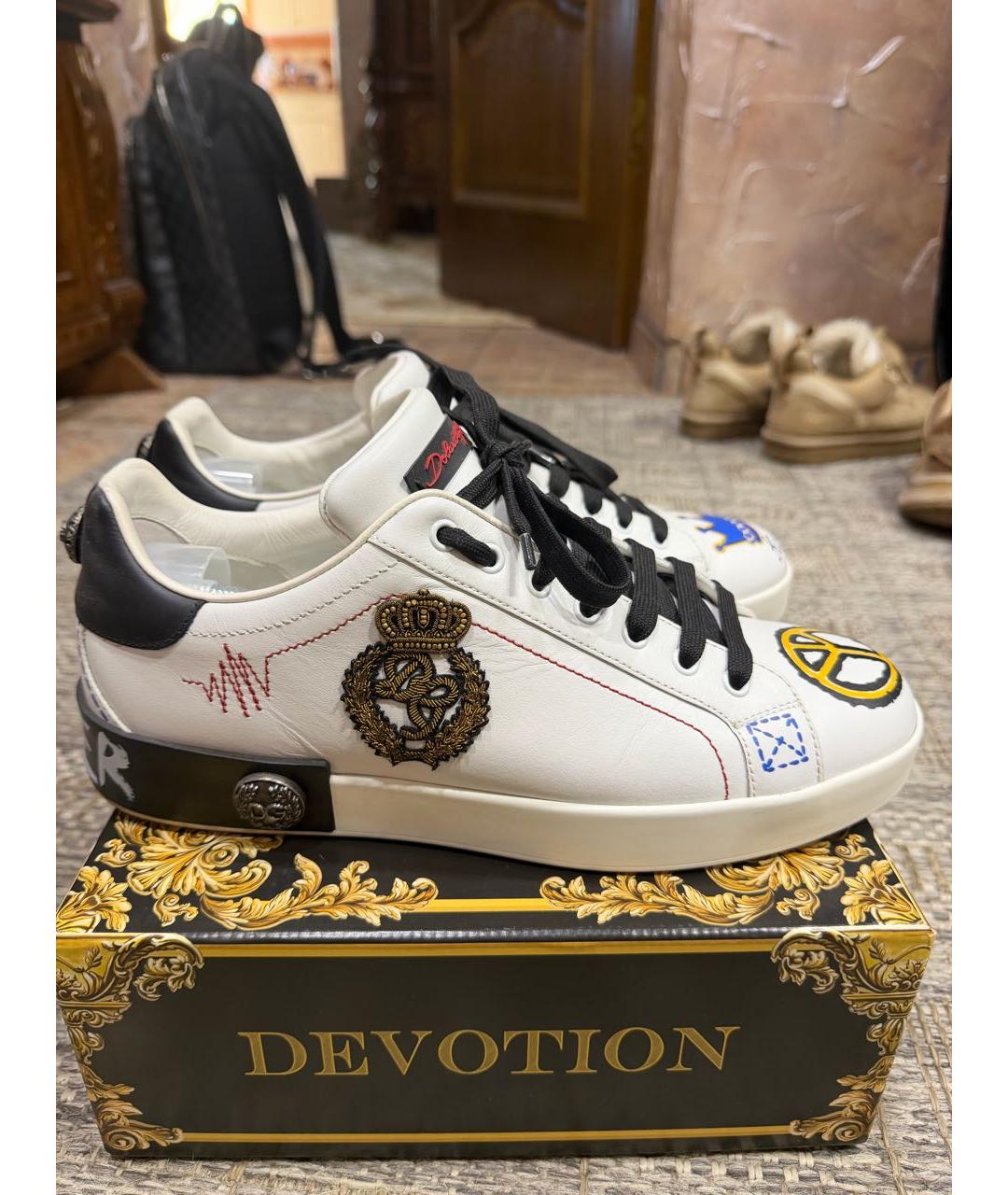 DOLCE&GABBANA Белые кожаные низкие кроссовки / кеды, фото 5