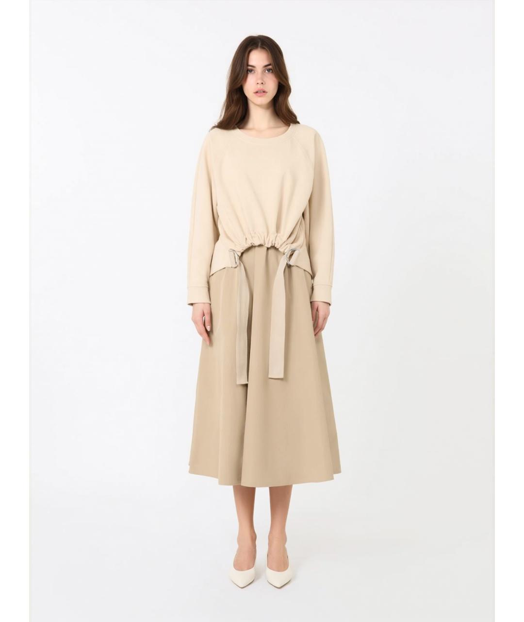 WEEKEND MAX MARA Бежевое хлопковое повседневное платье, фото 3