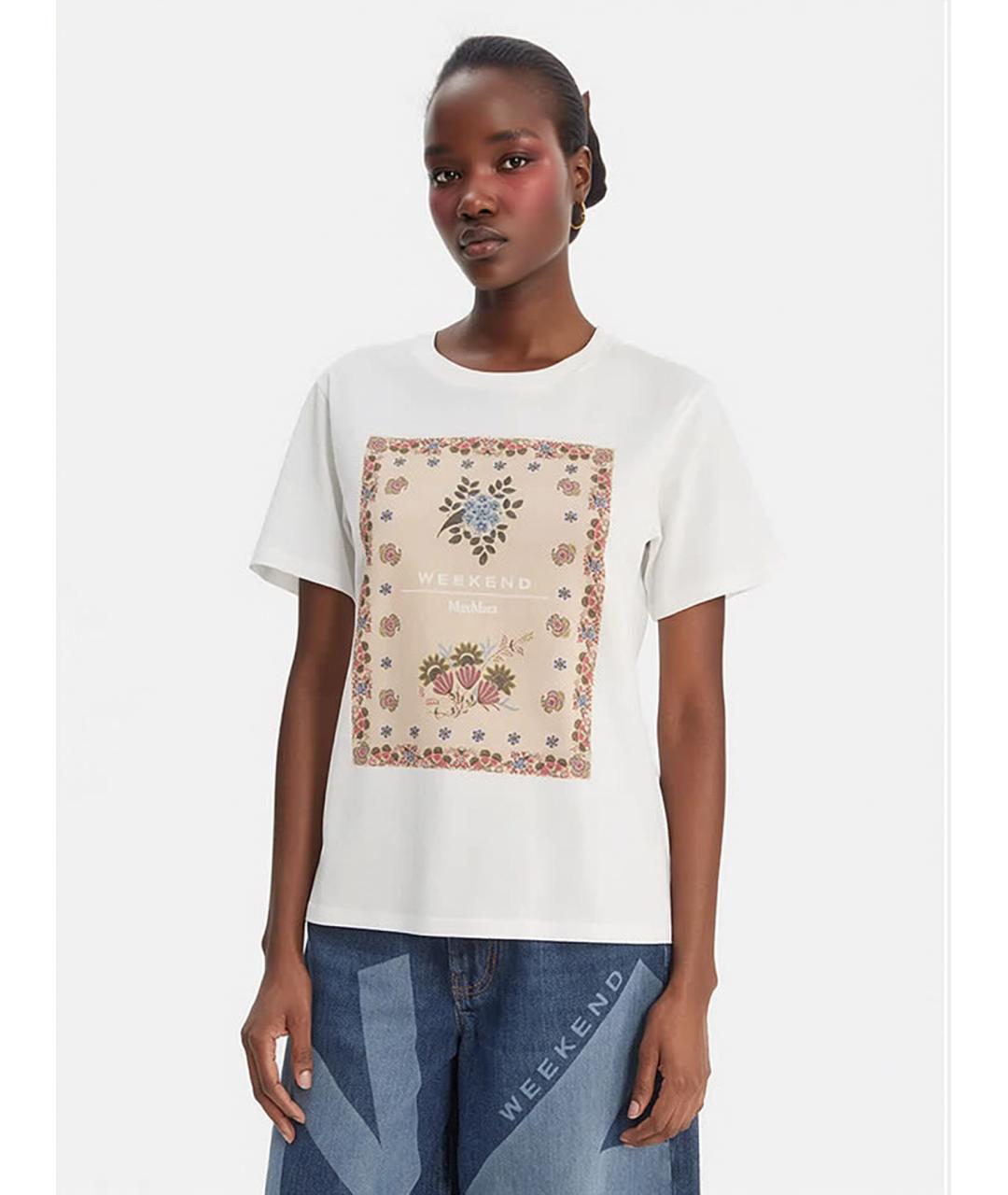 WEEKEND MAX MARA Белая хлопковая футболка, фото 2