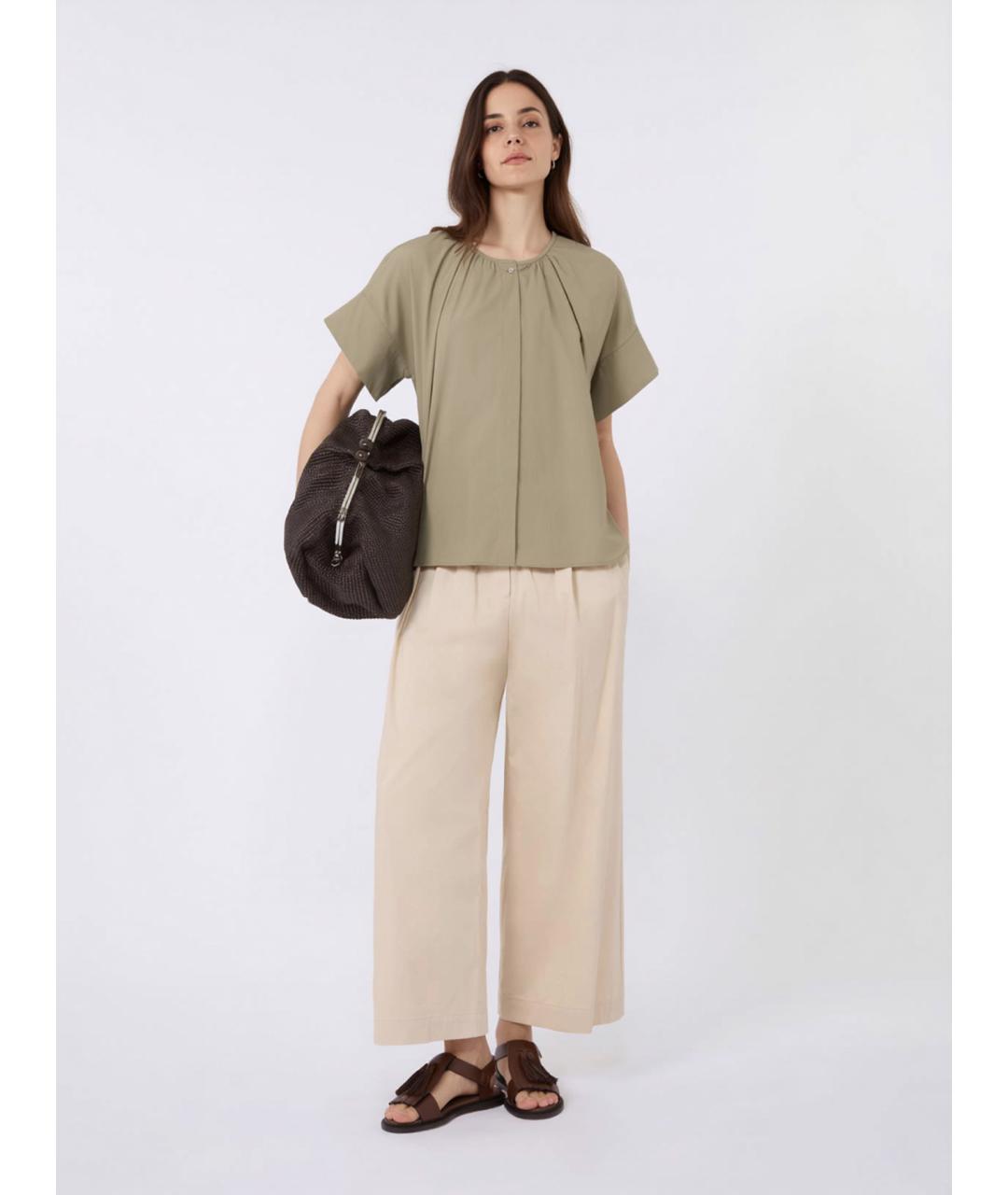 WEEKEND MAX MARA Бежевые хлопковые прямые брюки, фото 2