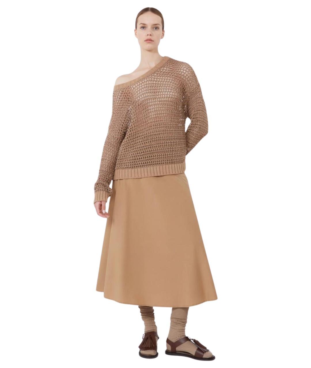 WEEKEND MAX MARA Бежевая хлопковая юбка миди, фото 2