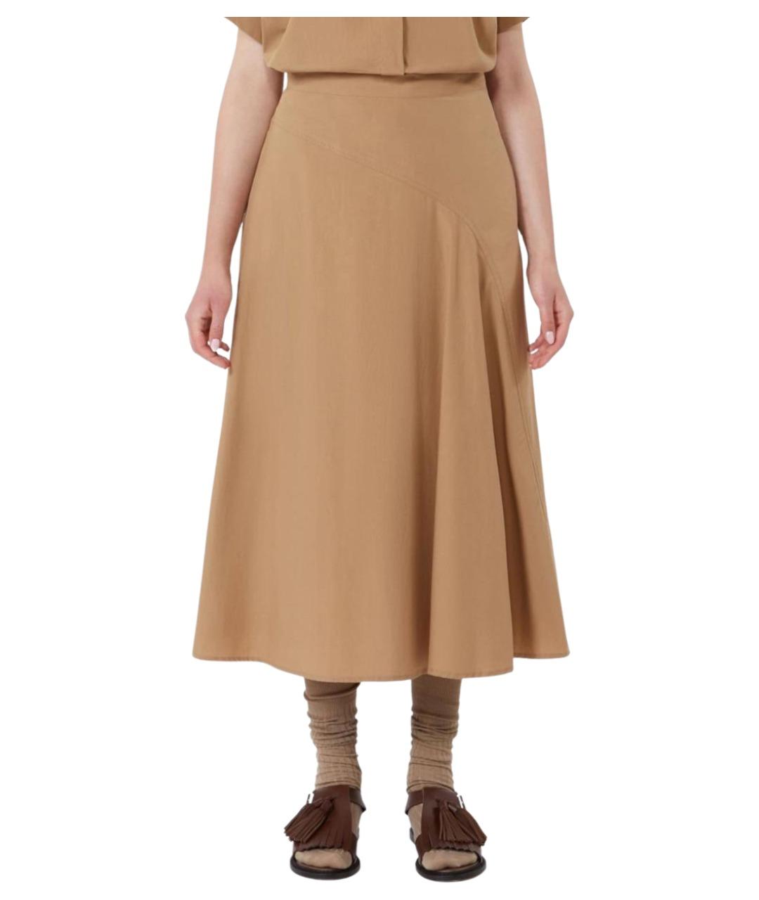 WEEKEND MAX MARA Бежевая хлопковая юбка миди, фото 3