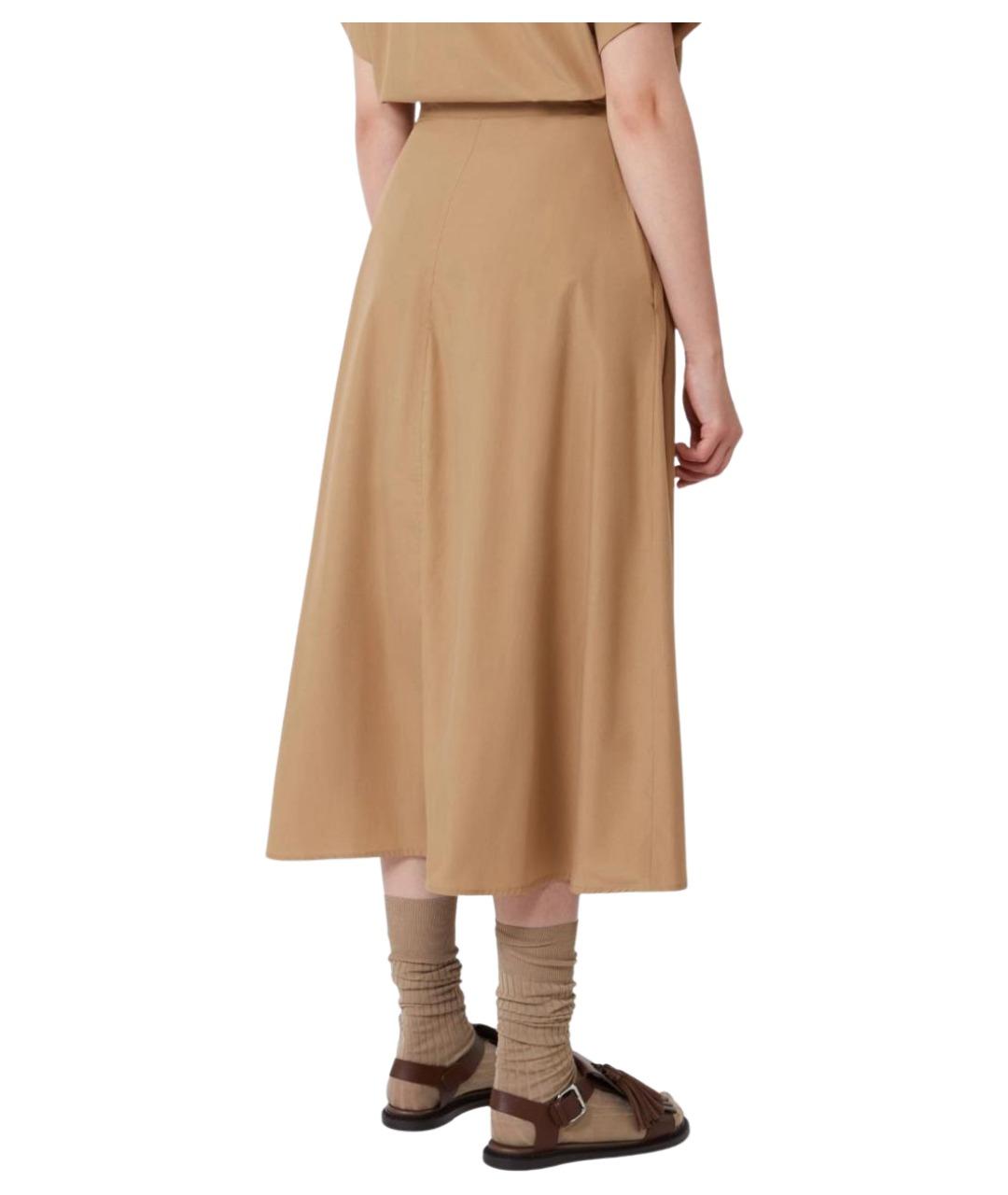 WEEKEND MAX MARA Бежевая хлопковая юбка миди, фото 4