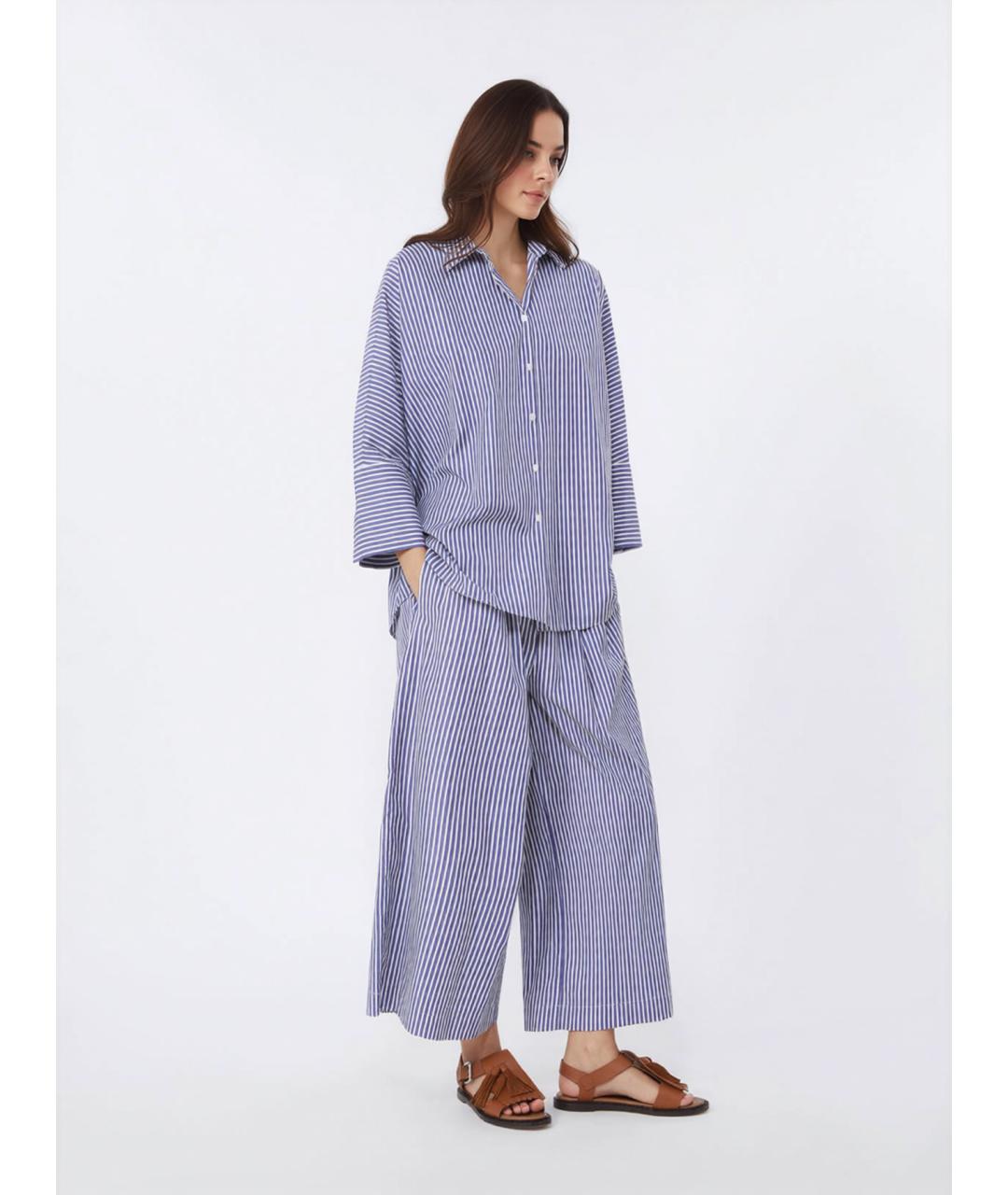 WEEKEND MAX MARA Синие хлопковые брюки широкие, фото 2