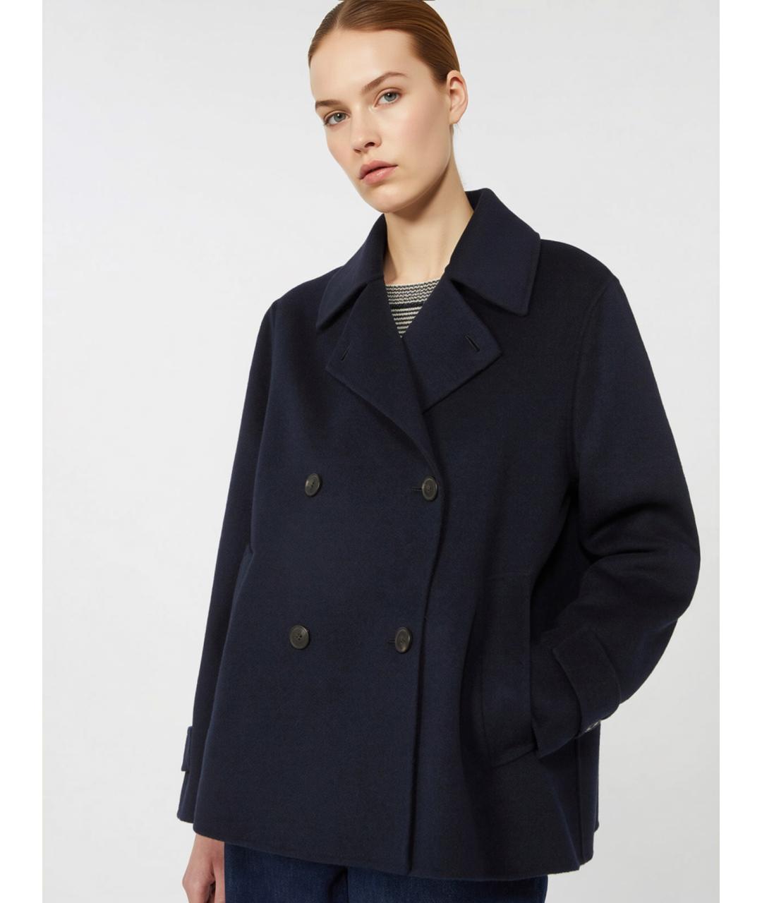 WEEKEND MAX MARA Темно-синее шерстяное пальто, фото 5