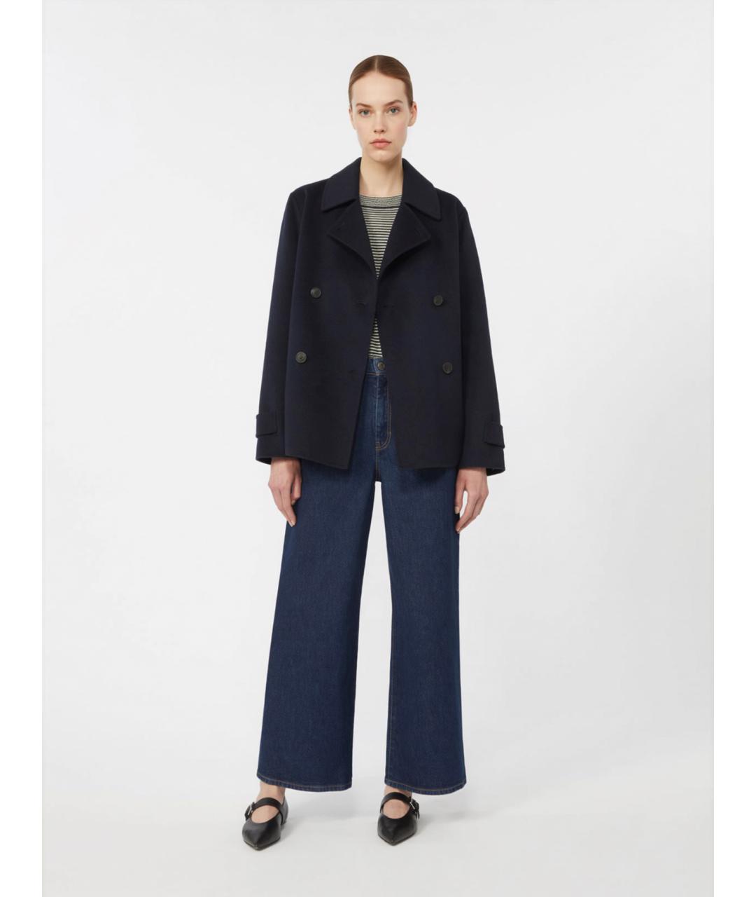 WEEKEND MAX MARA Темно-синее шерстяное пальто, фото 2