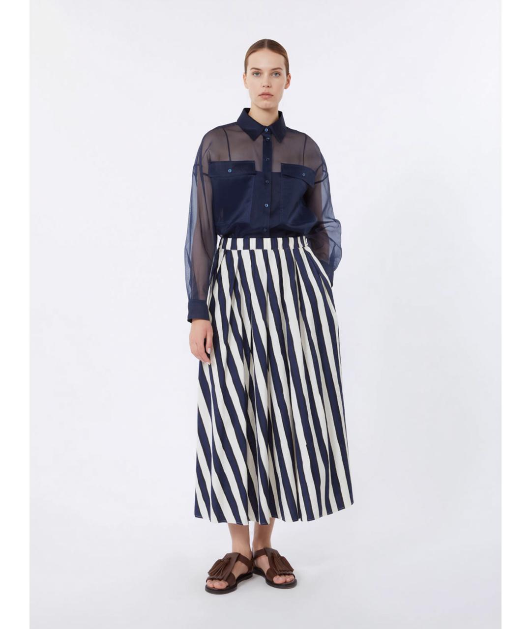 WEEKEND MAX MARA Синяя хлопковая юбка миди, фото 2