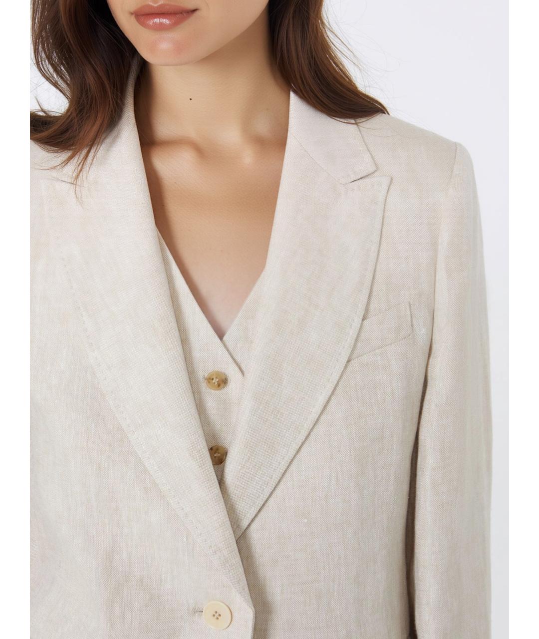 WEEKEND MAX MARA Бежевый льняной жакет/пиджак, фото 5