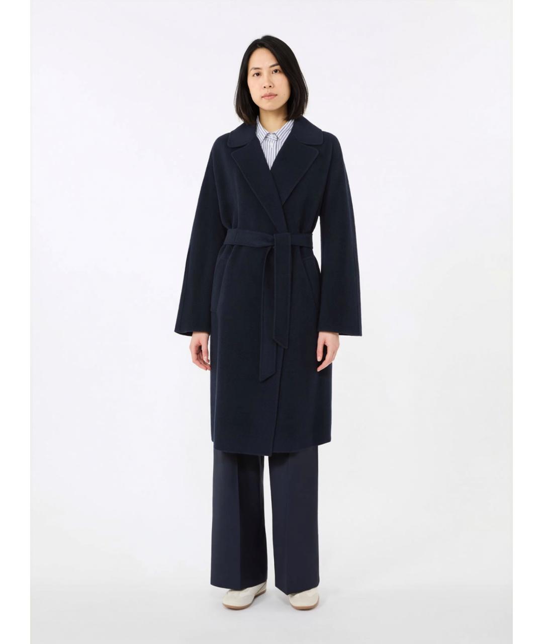 WEEKEND MAX MARA Темно-синее шерстяное пальто, фото 3