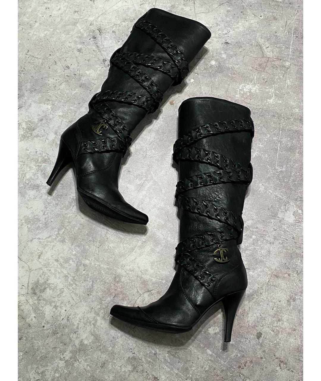 JUST CAVALLI Черные кожаные сапоги, фото 2