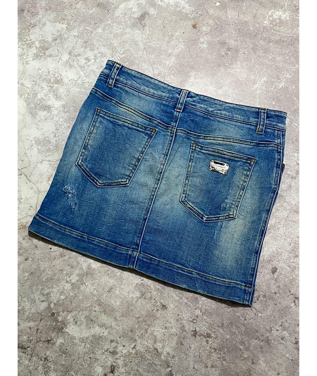 DOLCE&GABBANA Синяя хлопко-эластановая юбка мини, фото 5