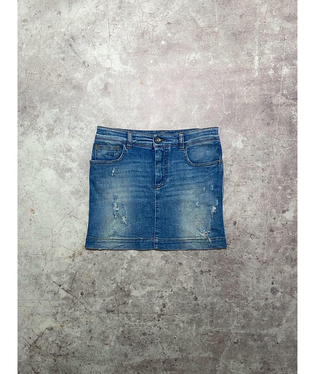 DOLCE&GABBANA Синяя хлопко-эластановая юбка мини, фото 8