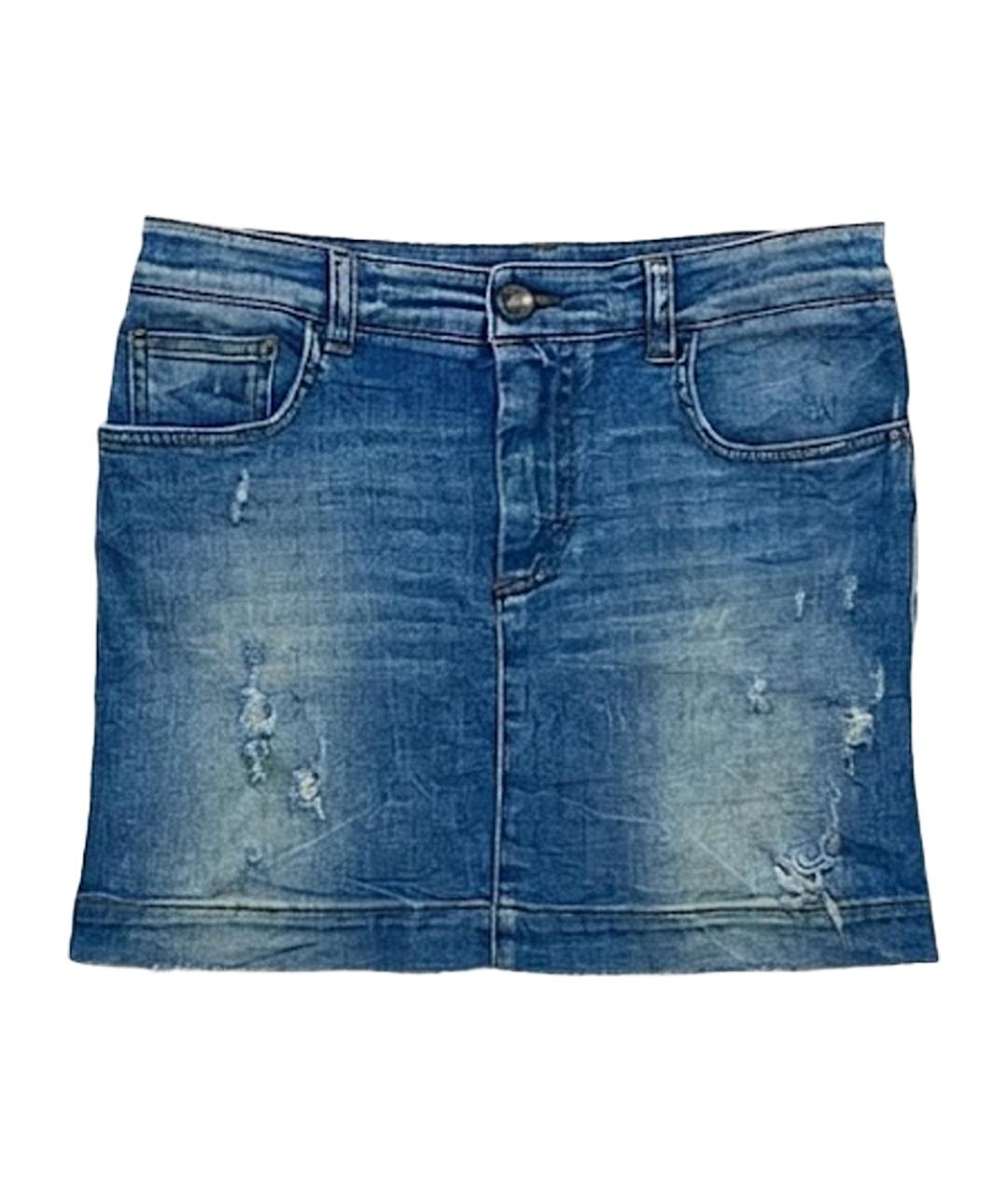 DOLCE&GABBANA Синяя хлопко-эластановая юбка мини, фото 1