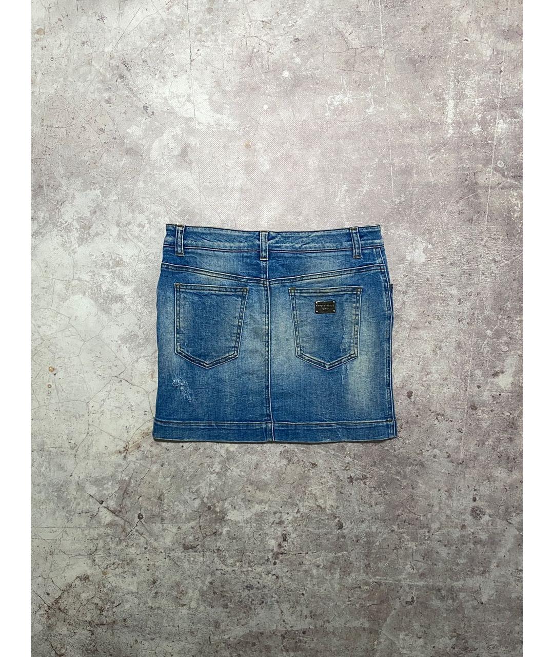 DOLCE&GABBANA Синяя хлопко-эластановая юбка мини, фото 2