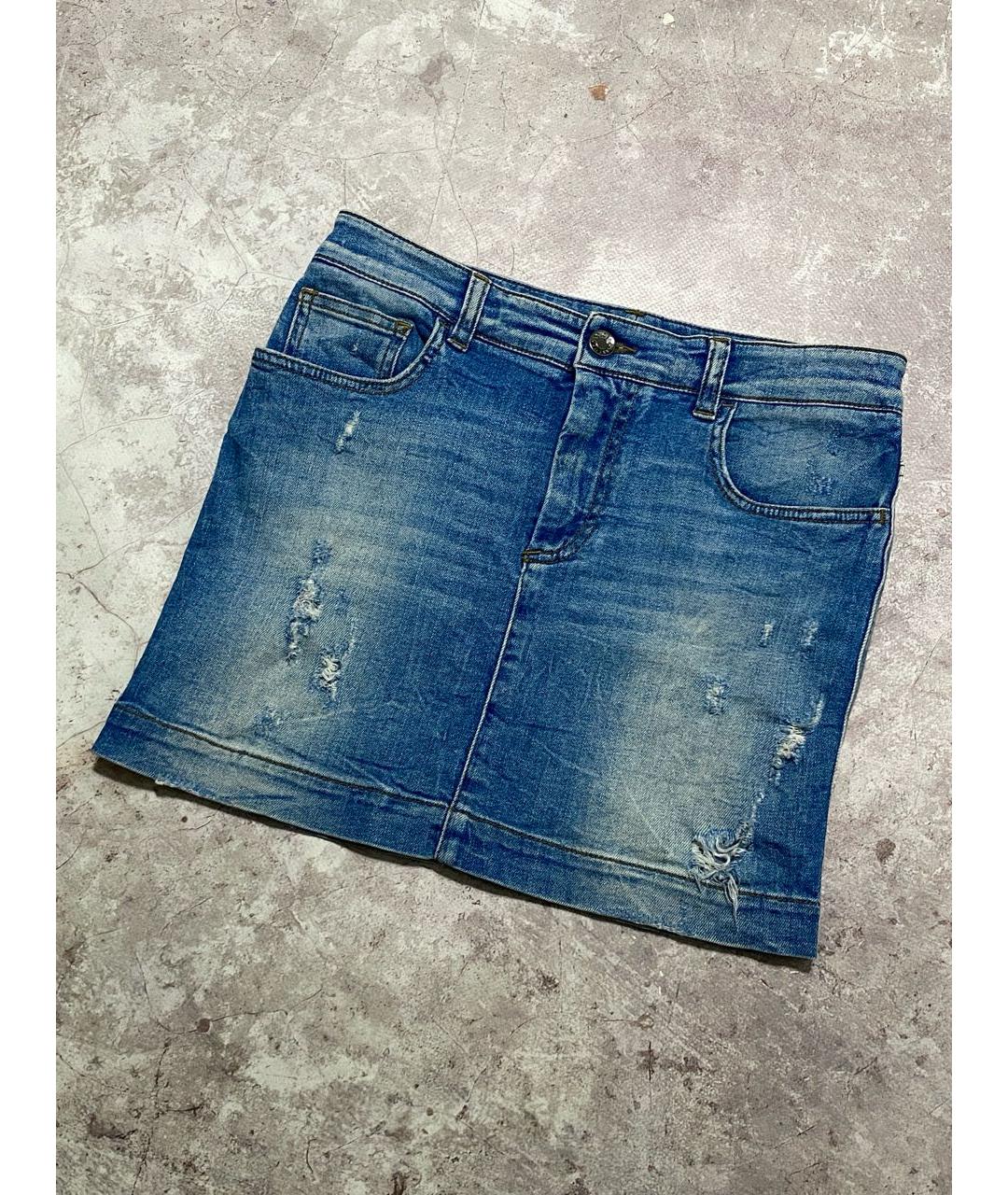 DOLCE&GABBANA Синяя хлопко-эластановая юбка мини, фото 3