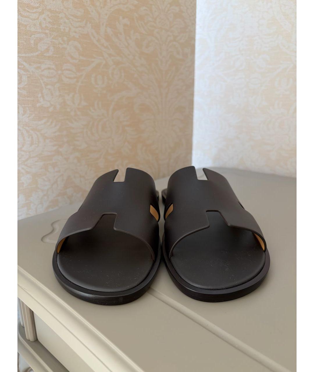 HERMES Черные кожаные сандалии, фото 2