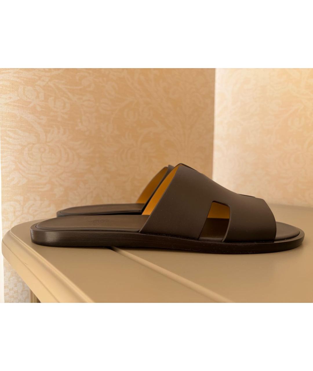 HERMES Черные кожаные сандалии, фото 5