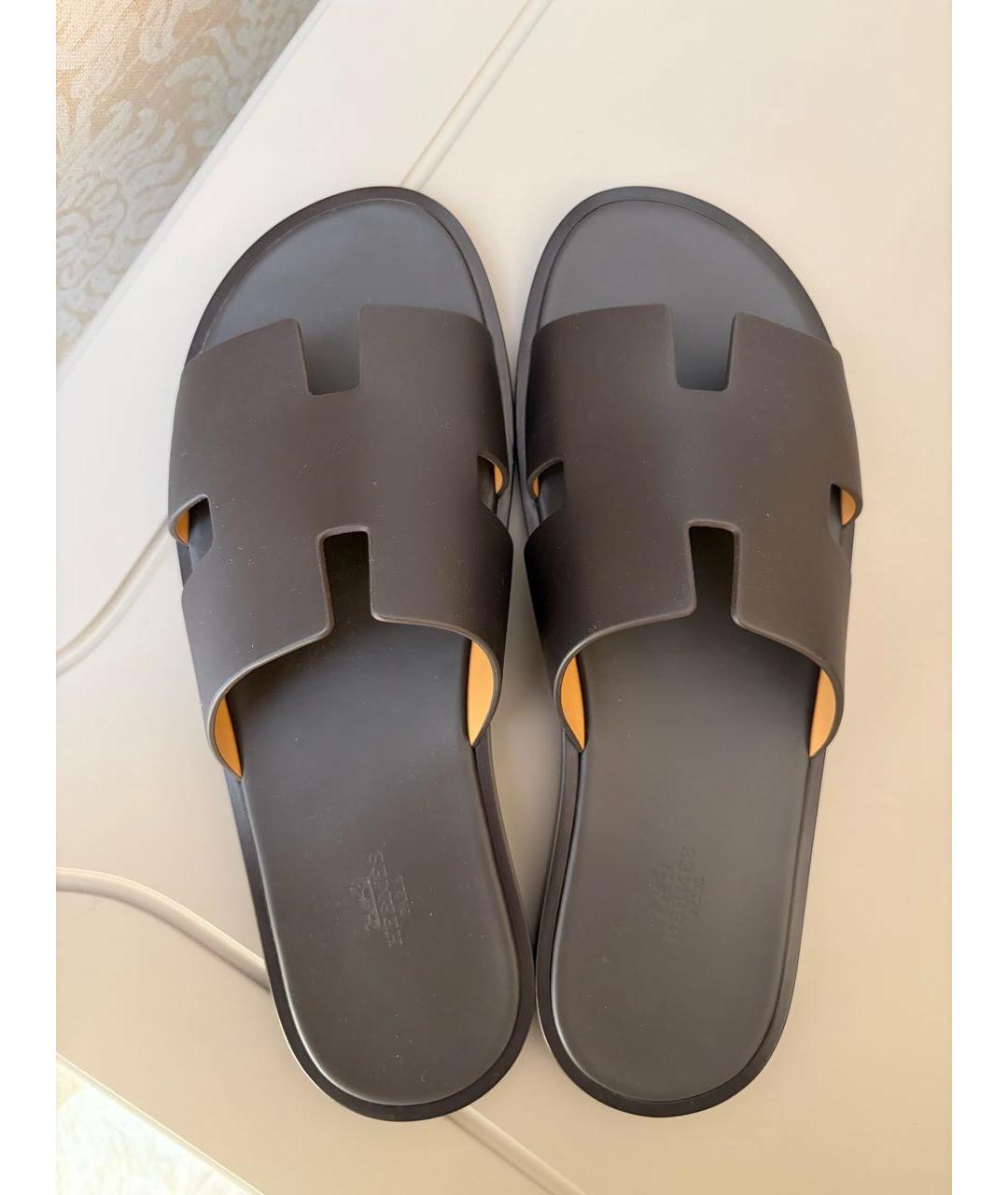 HERMES Черные кожаные сандалии, фото 3