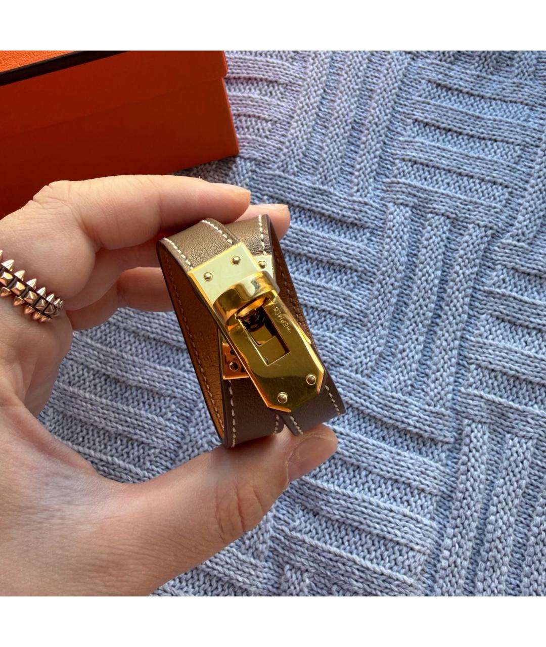 HERMES Бежевый кожаный браслет, фото 7