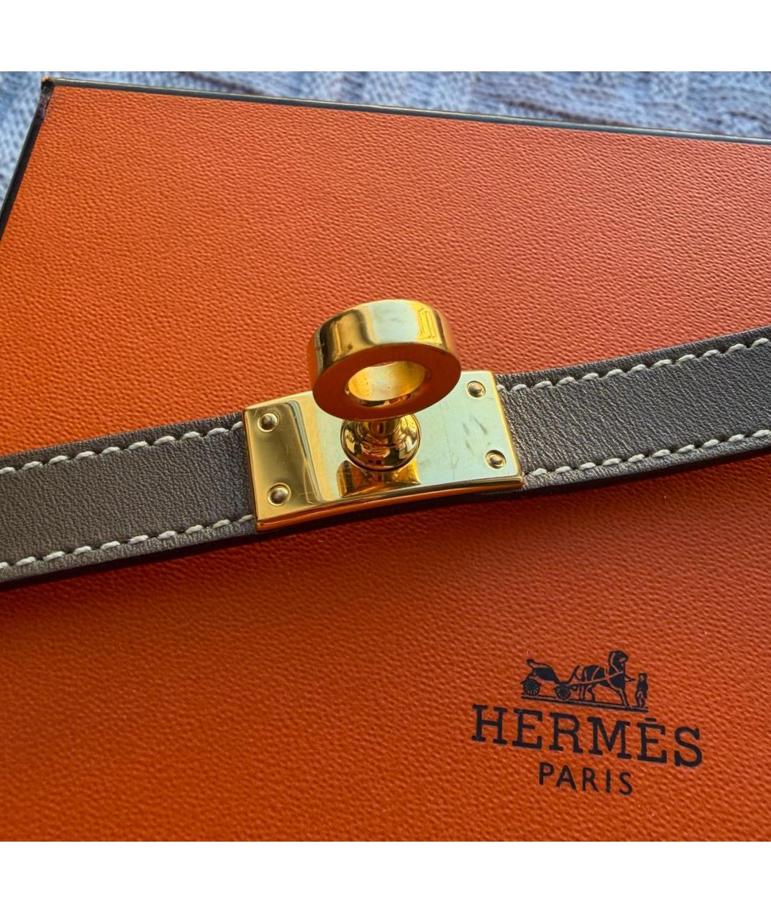 HERMES Бежевый кожаный браслет, фото 3