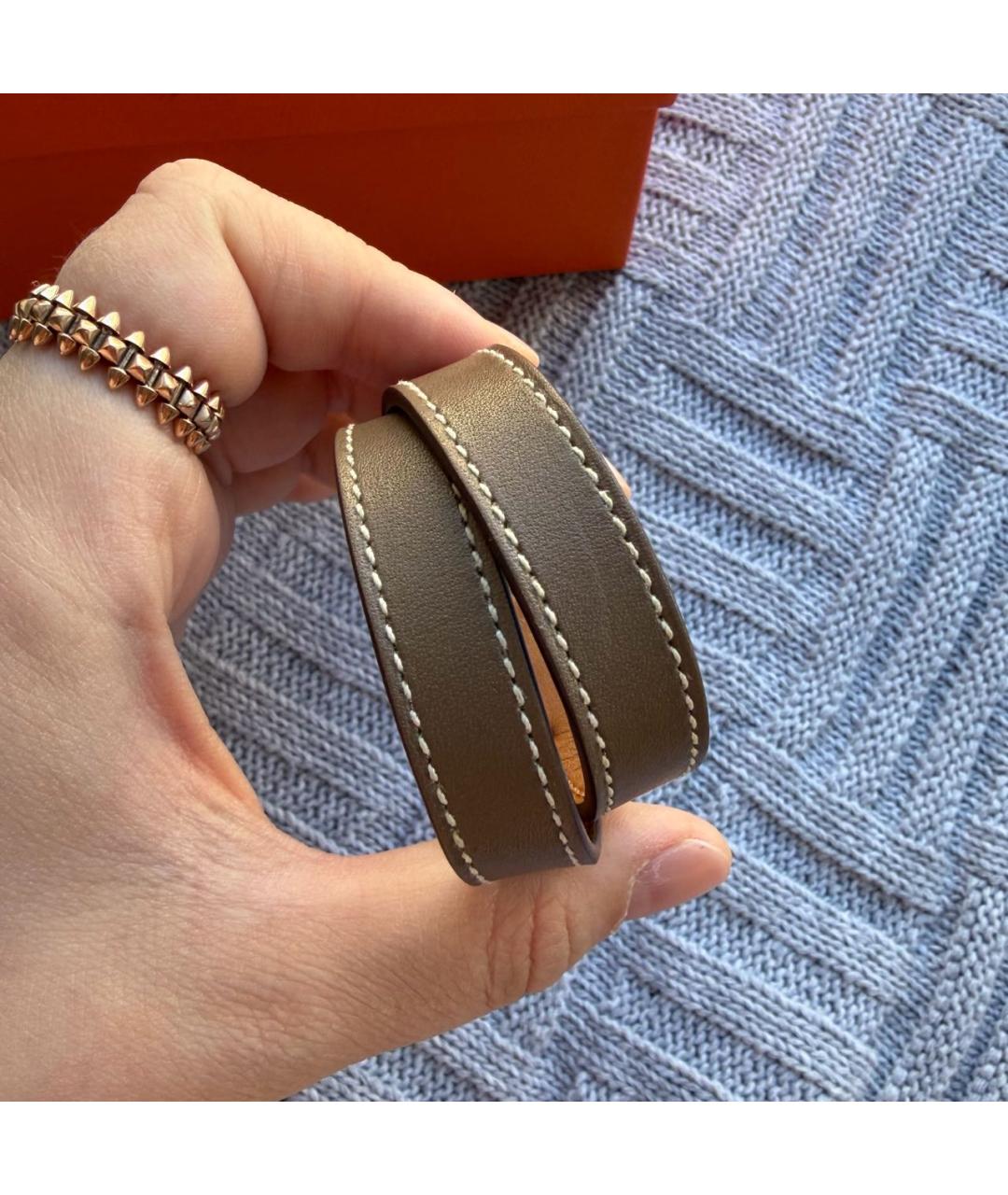 HERMES Бежевый кожаный браслет, фото 8
