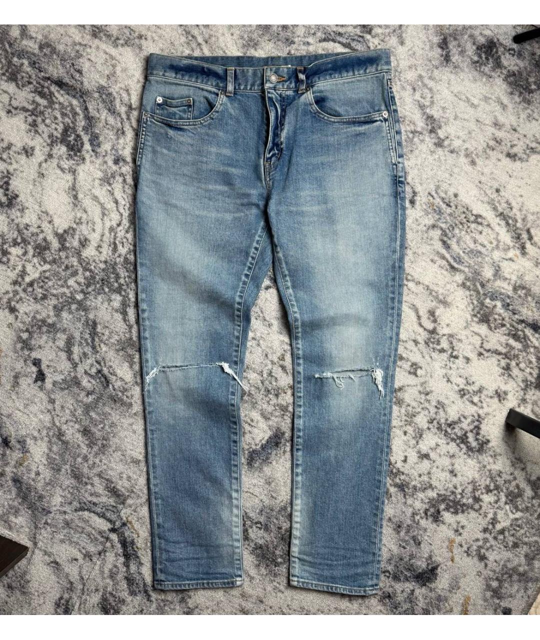 SAINT LAURENT Голубые хлопковые прямые джинсы, фото 7