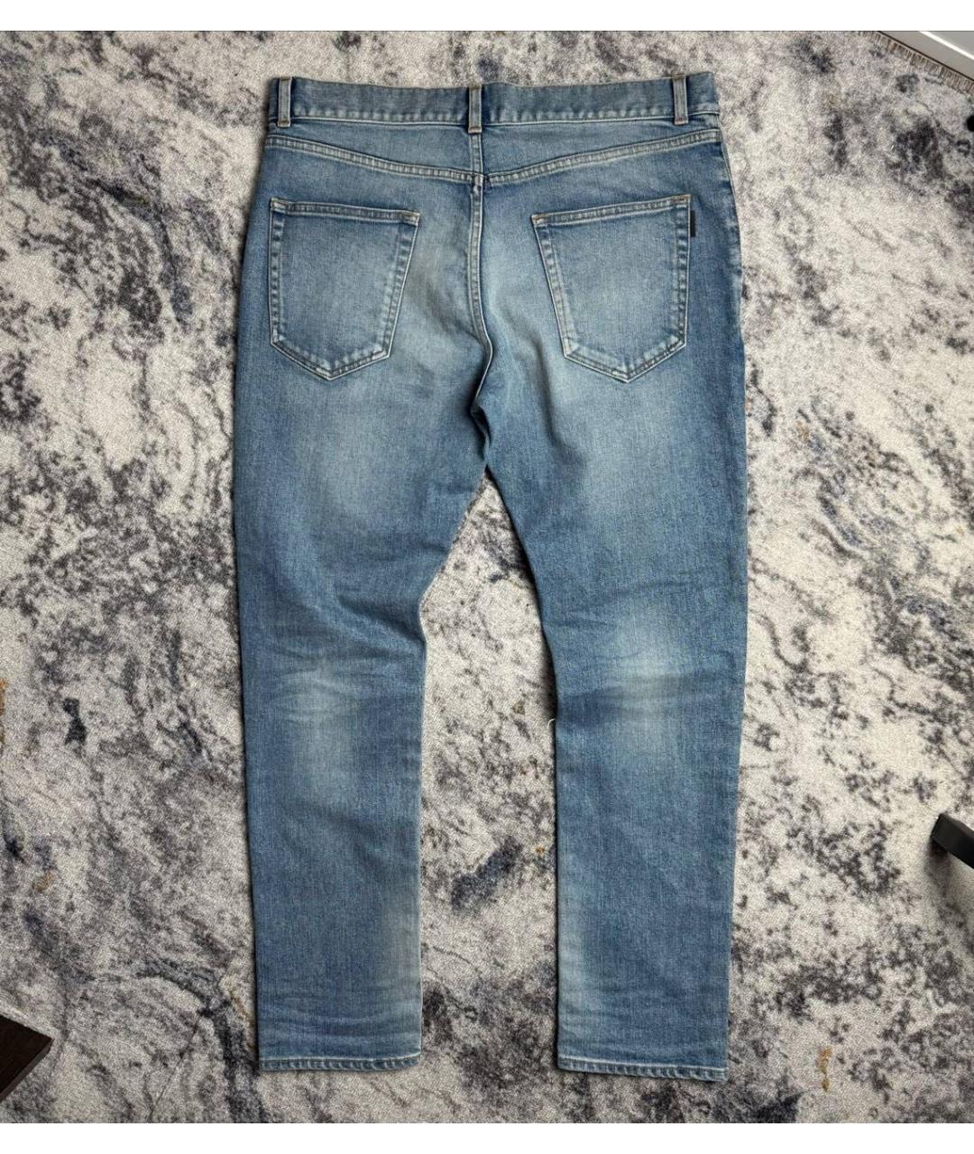 SAINT LAURENT Голубые хлопковые прямые джинсы, фото 2