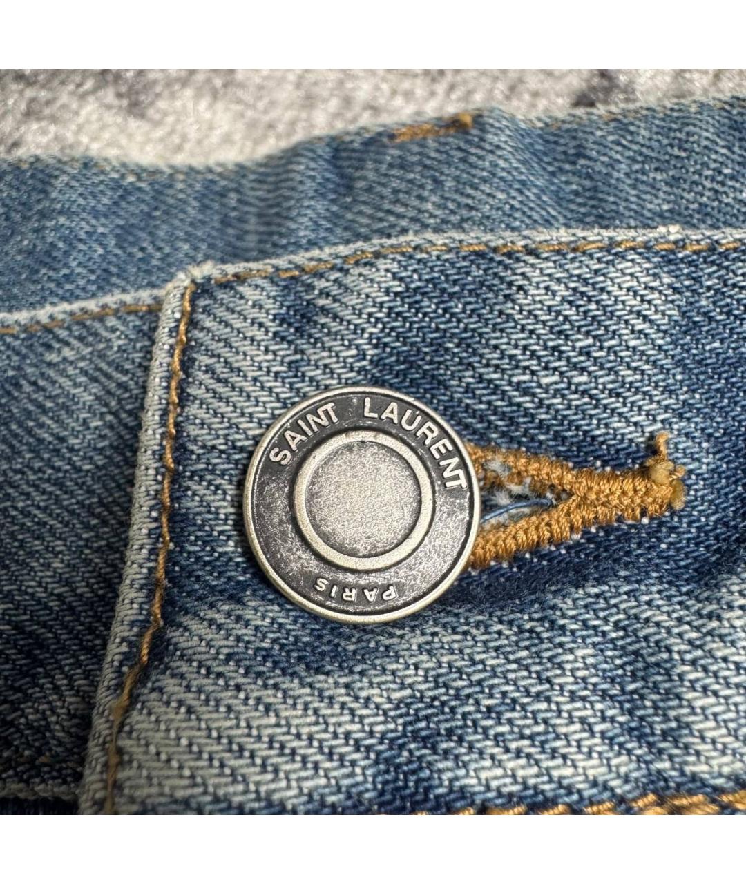 SAINT LAURENT Голубые хлопковые прямые джинсы, фото 4