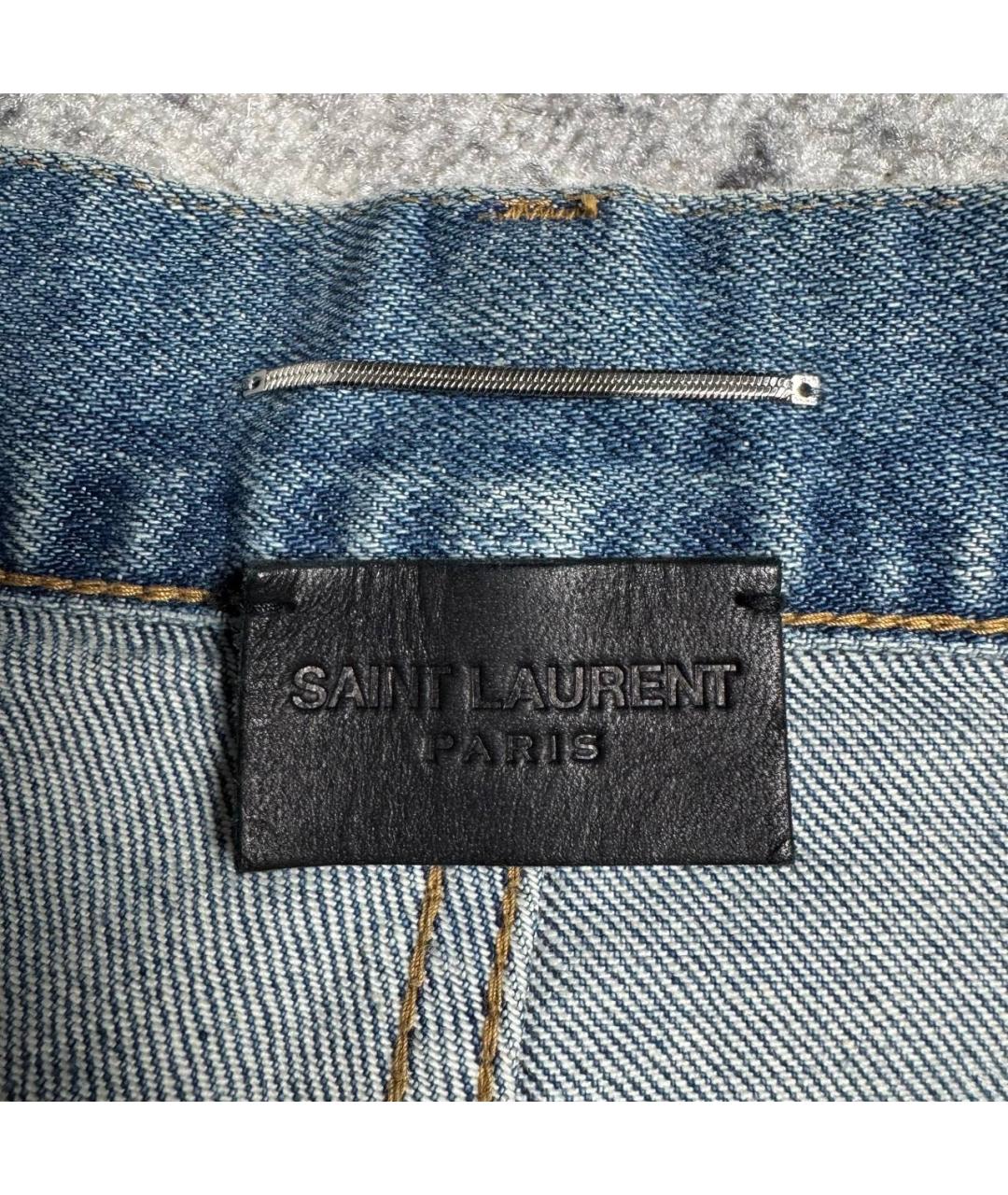 SAINT LAURENT Голубые хлопковые прямые джинсы, фото 5