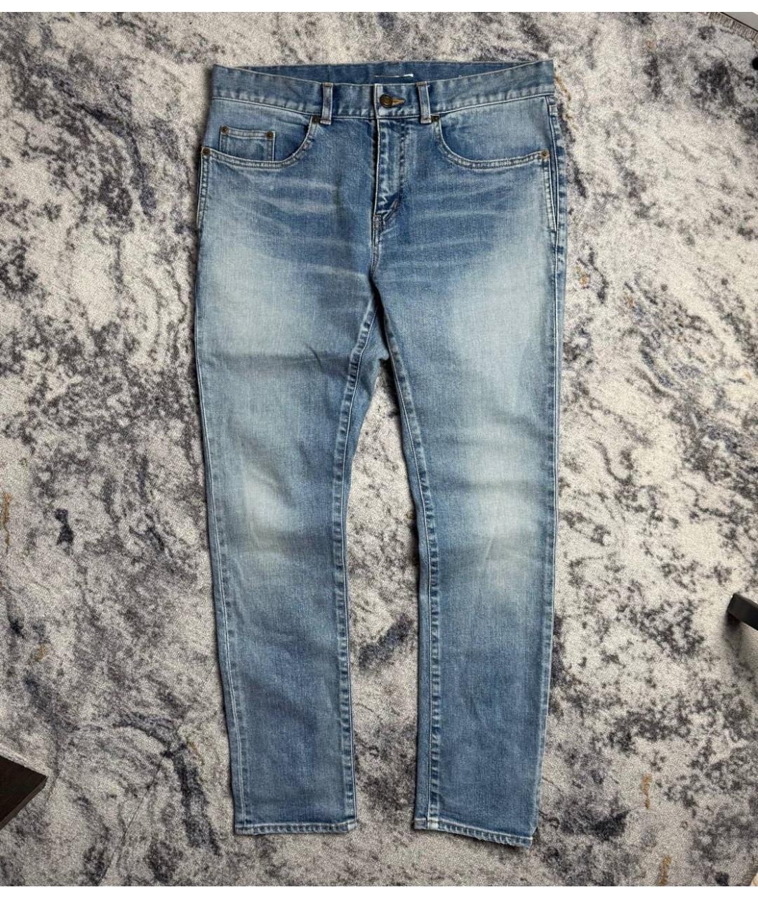 SAINT LAURENT Голубые хлопковые прямые джинсы, фото 7