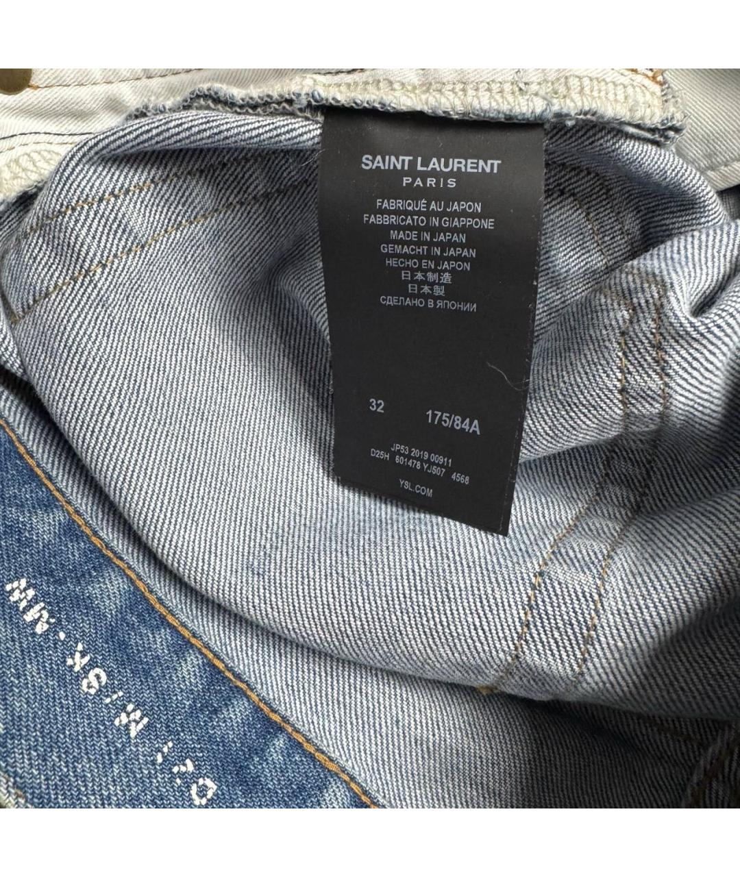 SAINT LAURENT Голубые хлопковые прямые джинсы, фото 6