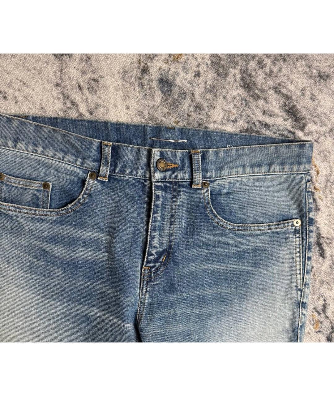 SAINT LAURENT Голубые хлопковые прямые джинсы, фото 3