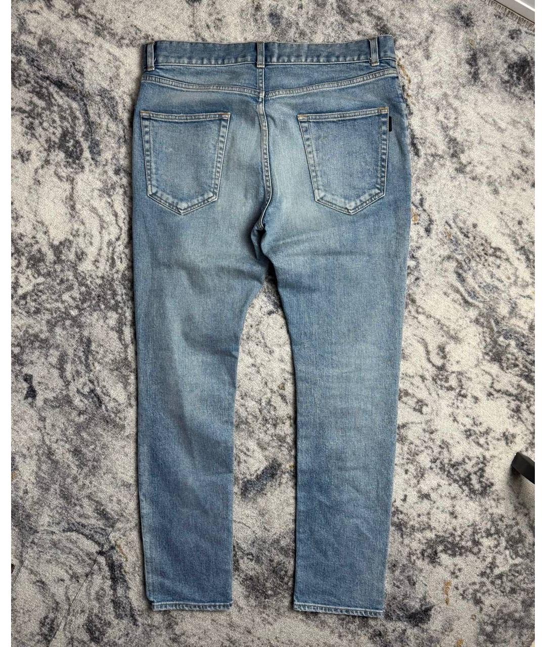 SAINT LAURENT Голубые хлопковые прямые джинсы, фото 2