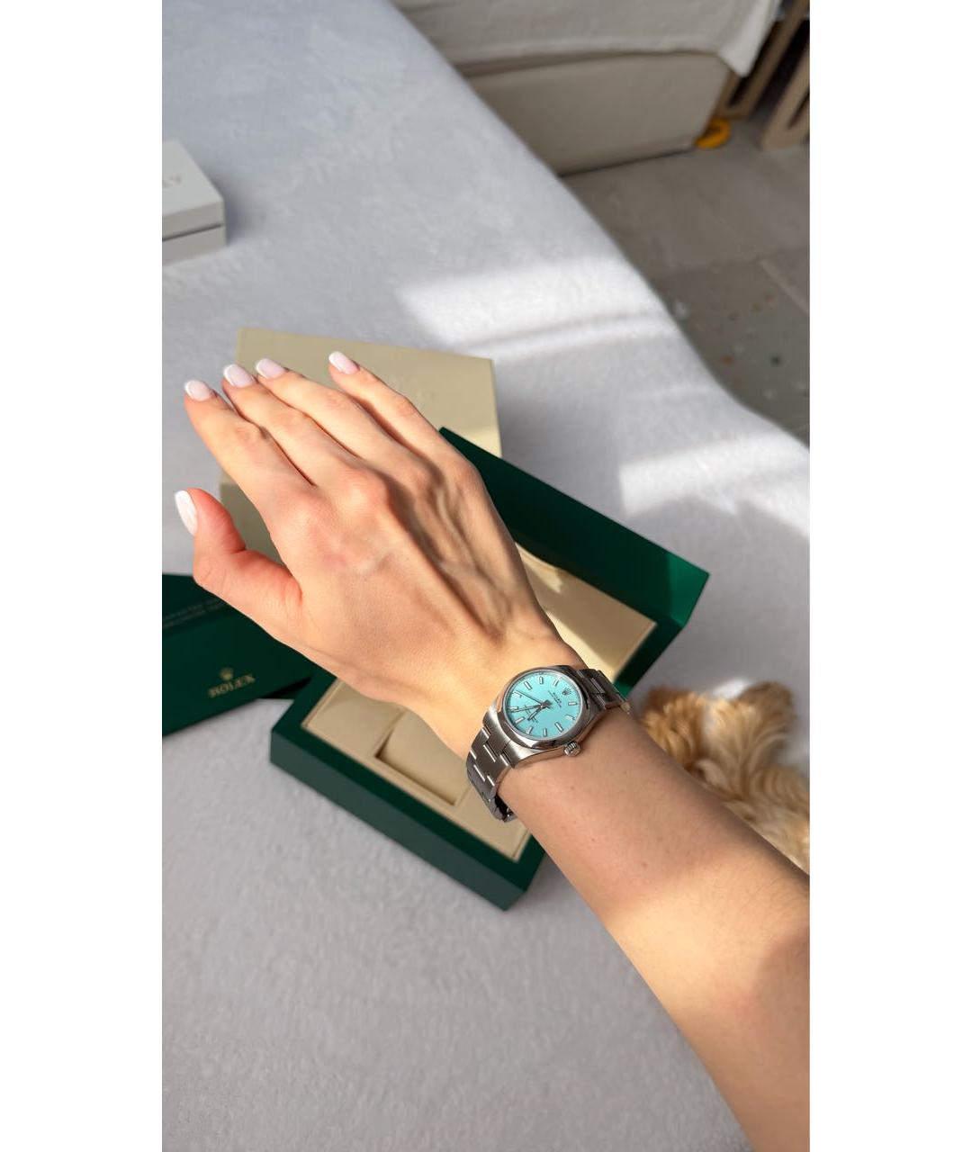 ROLEX Бирюзовые часы из белого золота, фото 5